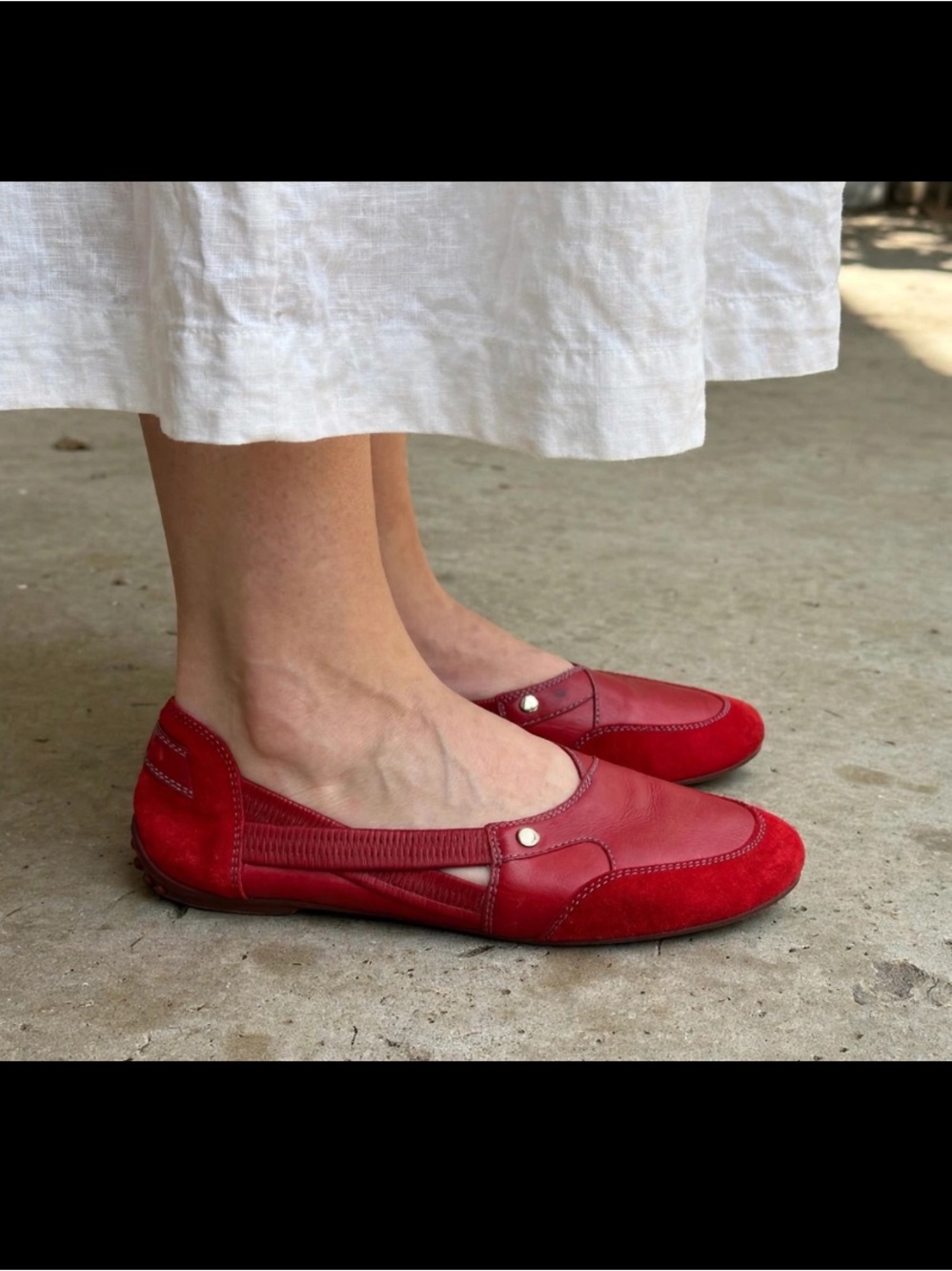 Tod's Red Leather & Suede Driver Loafers 38